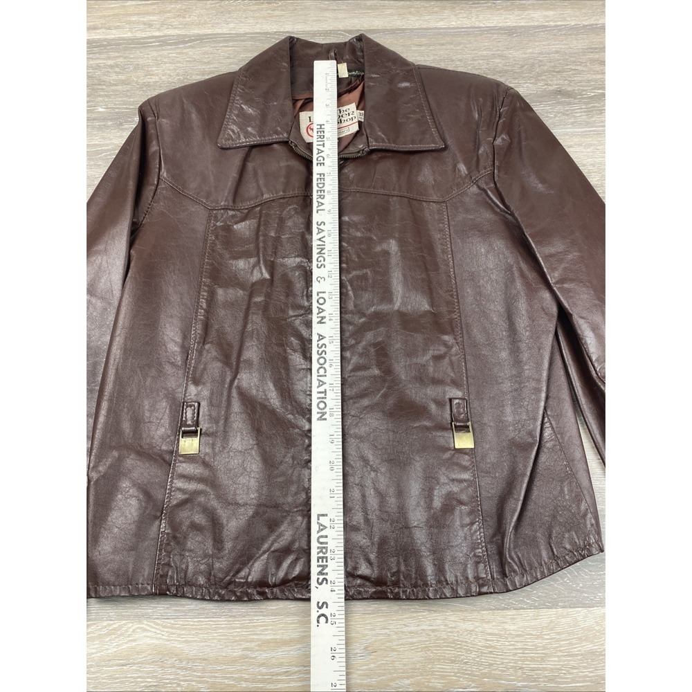 VTG Sears the Leather Shop Brown Leather Moto Jacket Sz 38 R - Picture 8 of 11